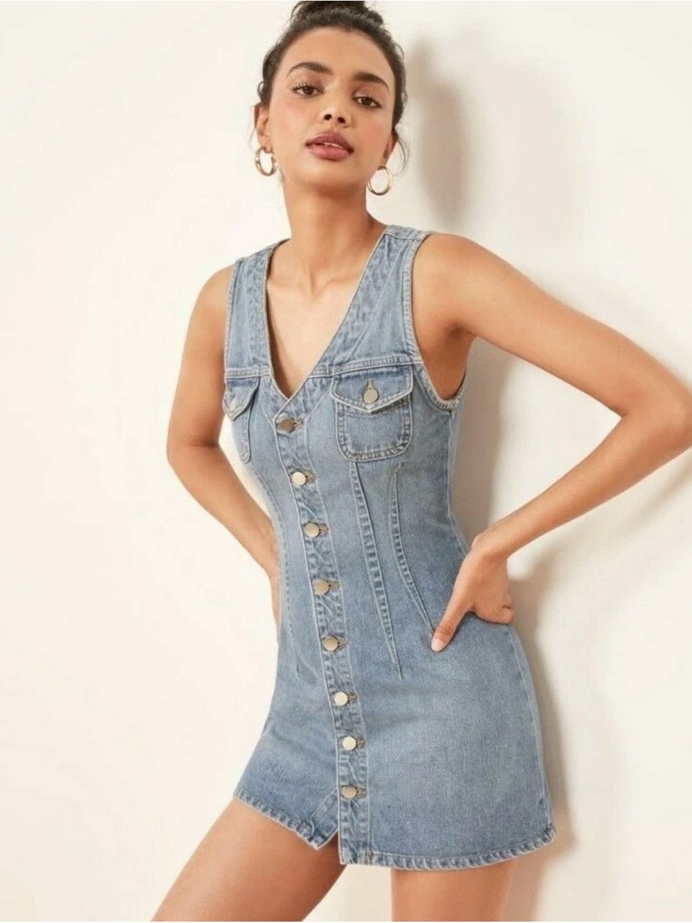 Reformation Colby Stretch Denim Mini Dress Sz 6 Aegean Wash Deadstock USA